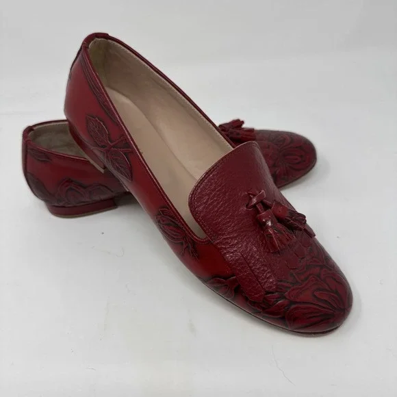 Cuoieria Fiorentina Women's Loafers Shoes US 6.5/ EU 37 Red Leather Floral Italy - Picture 5 of 7